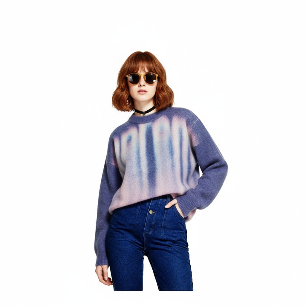 Fineryclothes Tie Dye Crewneck Sweater, Long Sleeve Knit Pullover, 3 Color Variations - Red, Navy Blue, Black