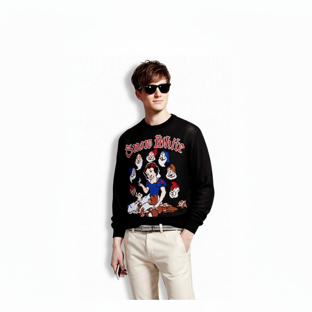 Fineryclothes Snow White Knit Sweater, Unisex Graphic Design, Available in White and Black