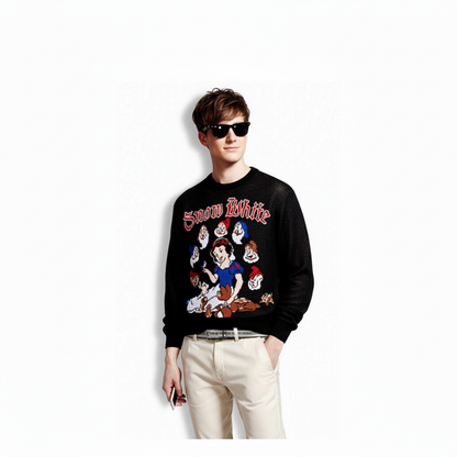 Fineryclothes Snow White Knit Sweater, Unisex Graphic Design, Available in White and Black