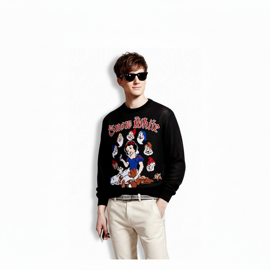 Fineryclothes Snow White Knit Sweater, Unisex Graphic Design, Available in White and Black