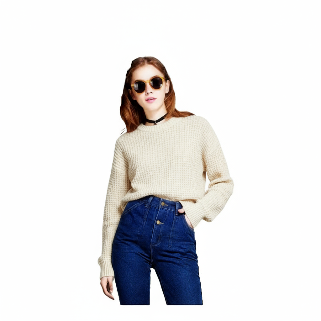 Fineryclothes Chunky Knit Sweater, Crewneck Pullover, Long Sleeve, Available in Black and Cream