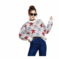 Fineryclothes Star Pattern Knit Sweater, Crew Neck, Long Sleeve, Available in White and Brown