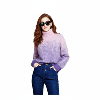 Fineryclothes Turtleneck Gradient Sweater, Ombre Pattern, Long Sleeve Knit Pullover, 3 Colors - Purple, Green, Gray