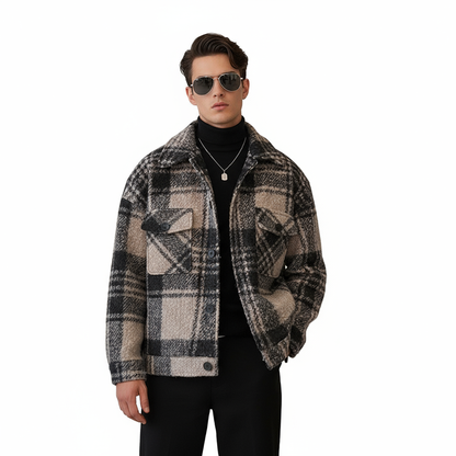 Fineryclothes Men's Plaid Fleece Jacket